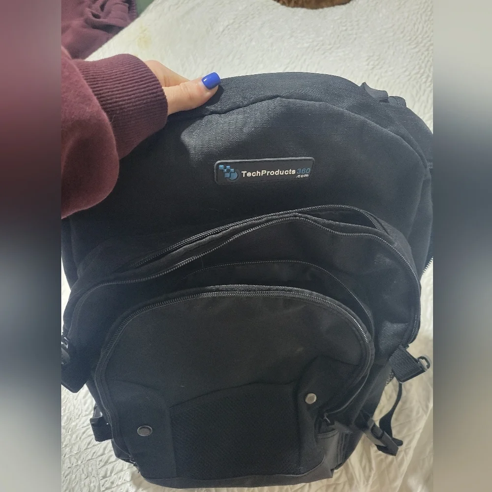 Black Tech Laptop Backpack 16” Work School Travel Minimalist Utility Bag